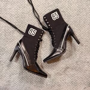 Vintage Y2K Paprika Black Heeled 85 Sneaker Boots Racer Style Laceup Heel 7.5